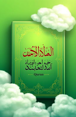 An artistic rendering of a children's Quran, featuring a vibrant green color gradation throughout the cover