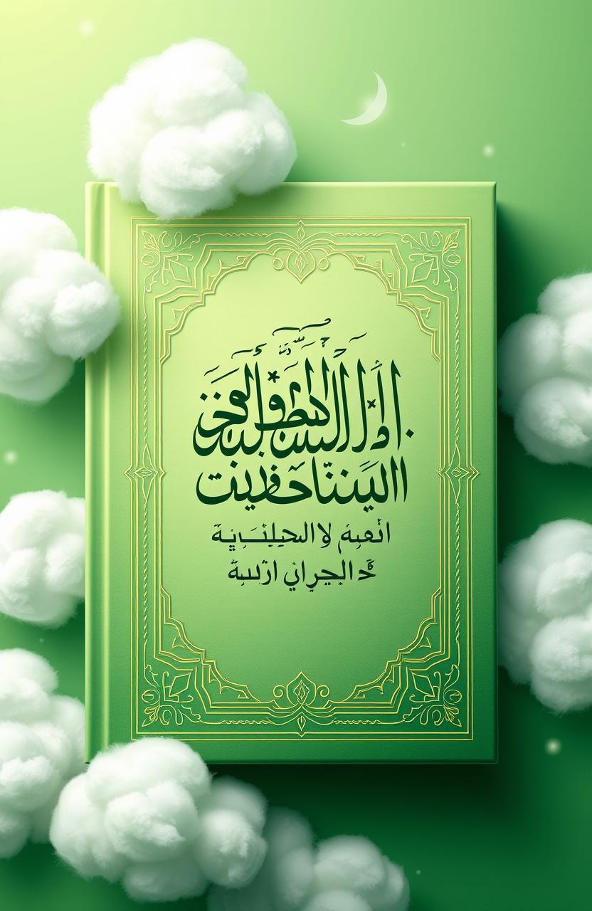 An artistic rendering of a children's Quran, featuring a vibrant green color gradation throughout the cover