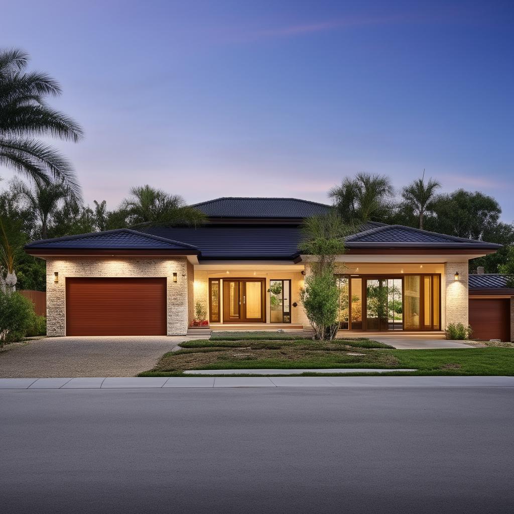 A sprawling, single-storey house featuring one master bedroom, two standard rooms, a guest room, two bathrooms, an open-plan kitchen cum living room beside a dining room, two separate workspaces, a laundry room, and a large garage for two cars extending to a grand fireplace area.