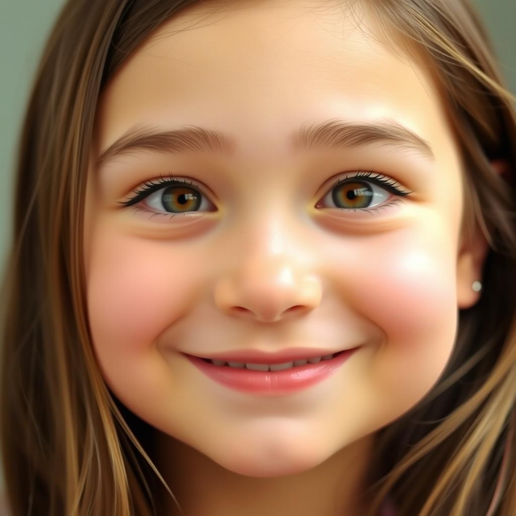 A portrait of a girl with a round face showcasing her thick, almost arched eyebrows