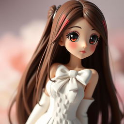 Anime figurine in Hirono style featuring a girl with long, flowy brown hair with red highlights and doe-like big eyes