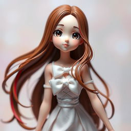 Anime figurine in Hirono style featuring a girl with long, flowy brown hair with red highlights and doe-like big eyes