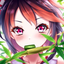 A vibrant anime girl with striking pink eyes, showcasing an intriguing expression