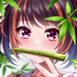 A vibrant anime girl with striking pink eyes, showcasing an intriguing expression