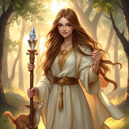 A kind and compassionate human cleric character from a Dungeons & Dragons setting