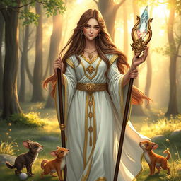 A kind and compassionate human cleric character from a Dungeons & Dragons setting