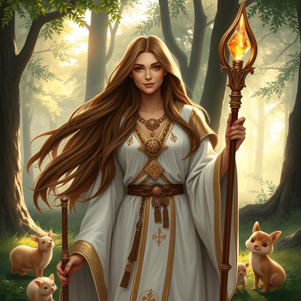 A kind and compassionate human cleric character from a Dungeons & Dragons setting