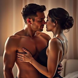 A suggestive, intimate moment between two consenting adults in an artistic, tasteful representation of affection and connection