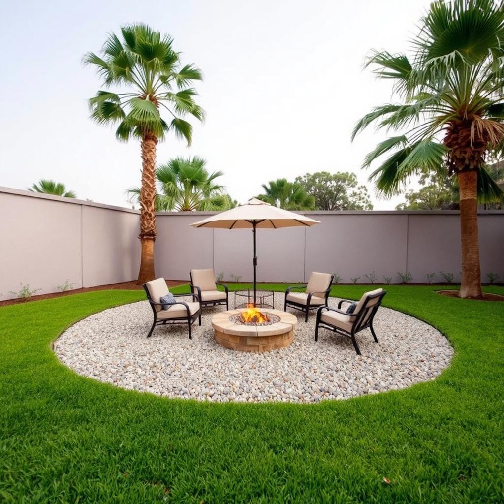 A long semicircle made of gravel, located just beyond a wall