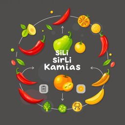 A vibrant digital artwork showcasing a mix of sili (chili pepper) and kamias (sour tamarind) arranged within a creative supply chain framework