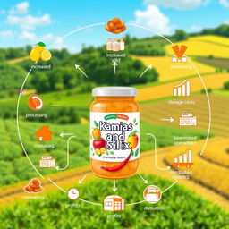 A vibrant digital artwork showcasing a product made from a mix of kamias (sour fruit) and sili (chili)