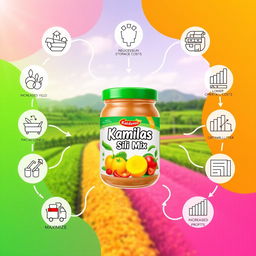 A vibrant digital artwork showcasing a product made from a mix of kamias (sour fruit) and sili (chili)