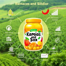 A vibrant digital artwork showcasing a product made from a mix of kamias (sour fruit) and sili (chili)