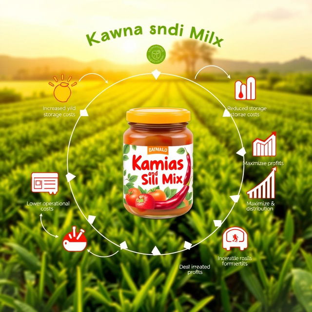 A vibrant digital artwork showcasing a product made from a mix of kamias (sour fruit) and sili (chili)