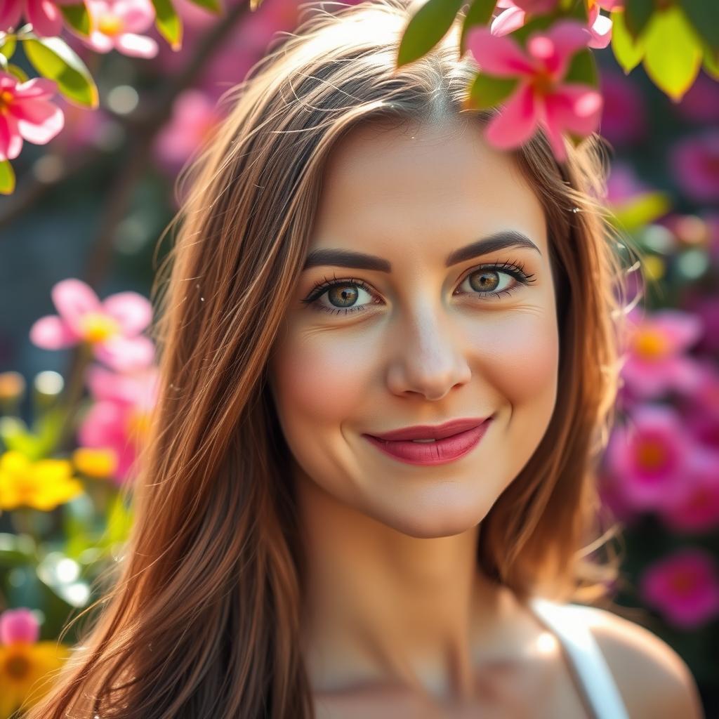 A close-up portrait of a woman with a slight smile, her features softened and her face appearing smaller than life-size