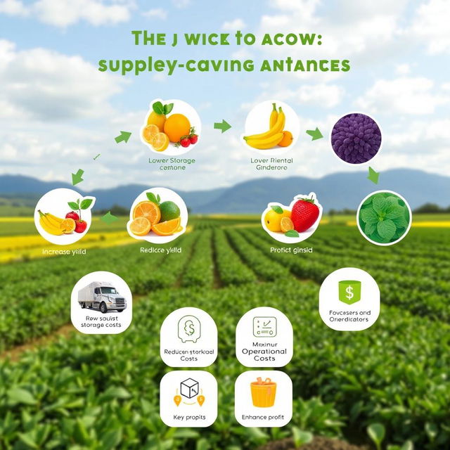 A digital artwork illustrating a unique supply chain framework for a product made from kamias and sili, showcasing them mixed together as a flavorful ginisa mix