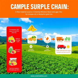 A digital artwork illustrating a unique supply chain framework for a product made from kamias and sili, showcasing them mixed together as a flavorful ginisa mix