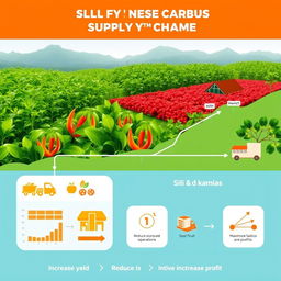 A digital art representation of a unique supply chain framework for a product made from a mix of sili (chili) and kamias (sour fruit)