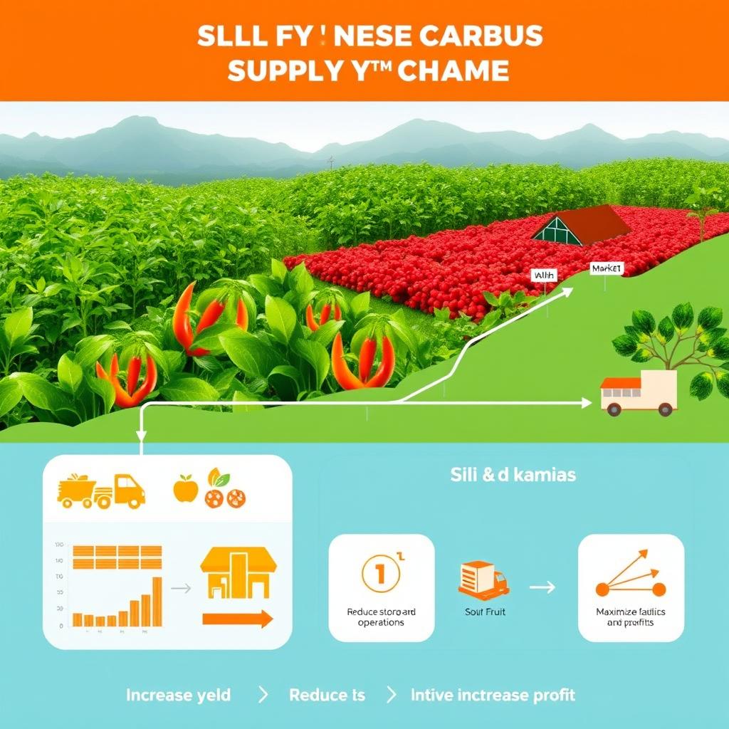 A digital art representation of a unique supply chain framework for a product made from a mix of sili (chili) and kamias (sour fruit)