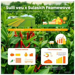 A digital art representation of a unique supply chain framework for a product made from a mix of sili (chili) and kamias (sour fruit)