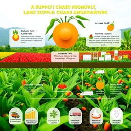 A digital art representation of a unique supply chain framework for a product made from a mix of sili (chili) and kamias (sour fruit)