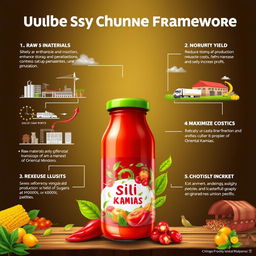A detailed digital illustration depicting a unique supply chain framework for a product made from a mix of sili (chili) and kamias (sour fruit)