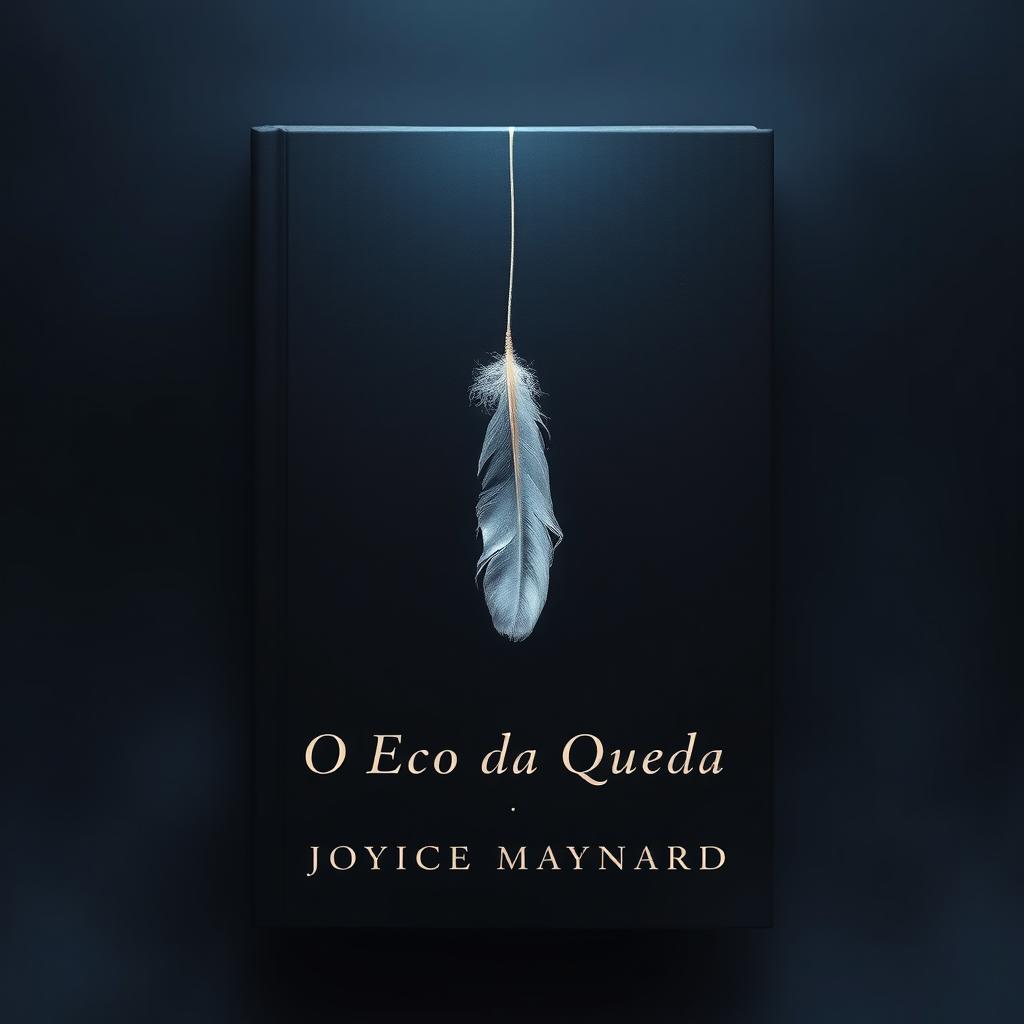 A minimalistic book cover showcasing a single feather falling delicately in the center, representing the fall of a celestial being