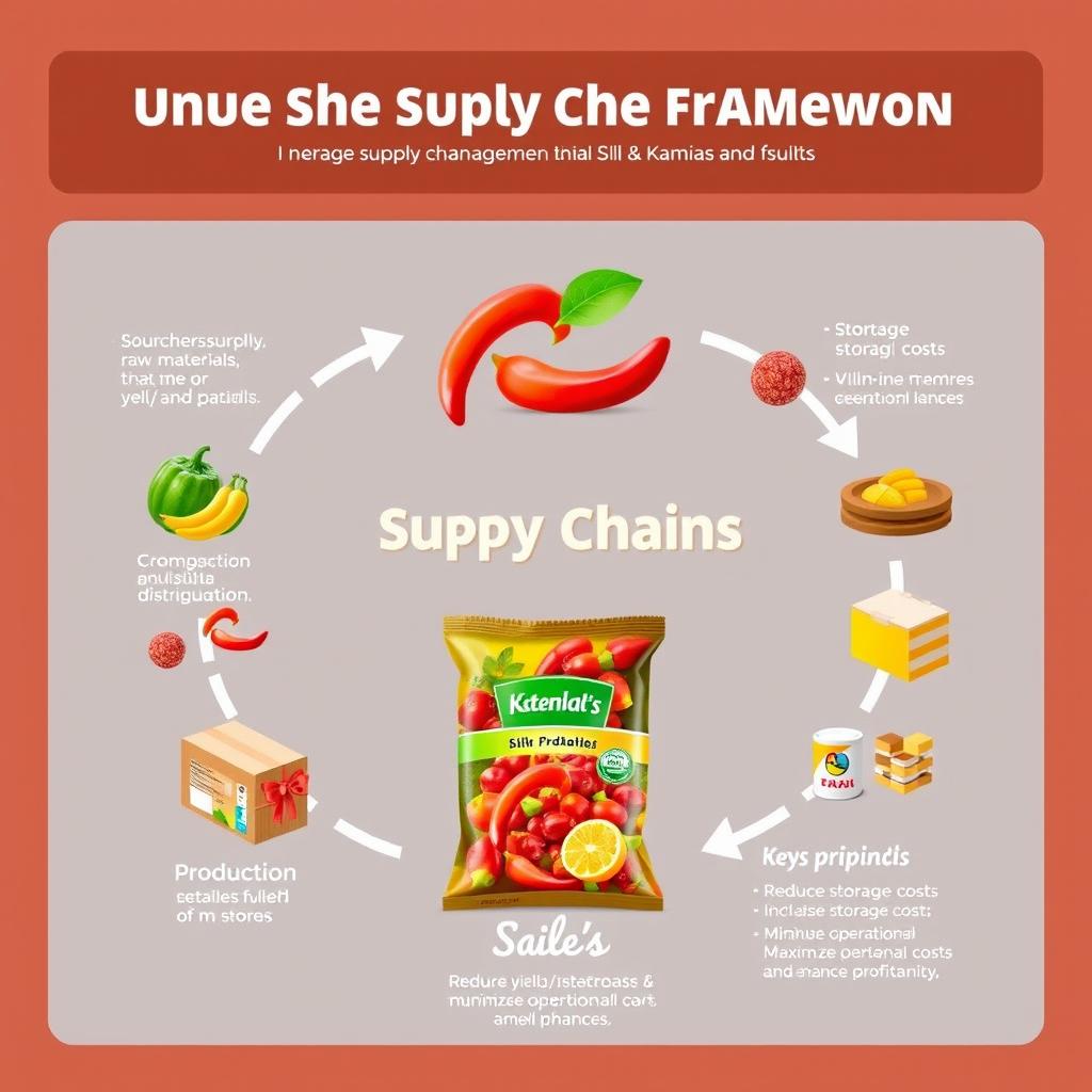 A digital art representation of a unique supply chain framework for a potential product made from a mix of sili (chili) and kamias (sour fruits)