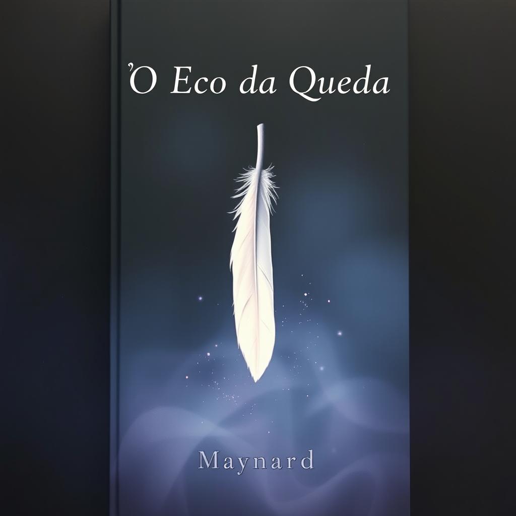 A minimalistic book cover featuring a single feather falling in the center, symbolizing the fall of a celestial being
