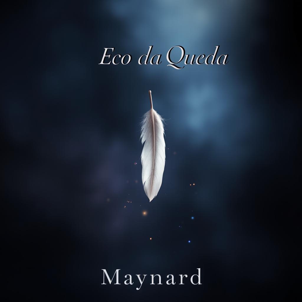 A minimalistic book cover featuring a single feather falling in the center, symbolizing the fall of a celestial being