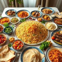 A beautifully arranged table full of traditional Iranian food