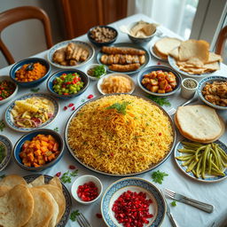 A beautifully arranged table full of traditional Iranian food
