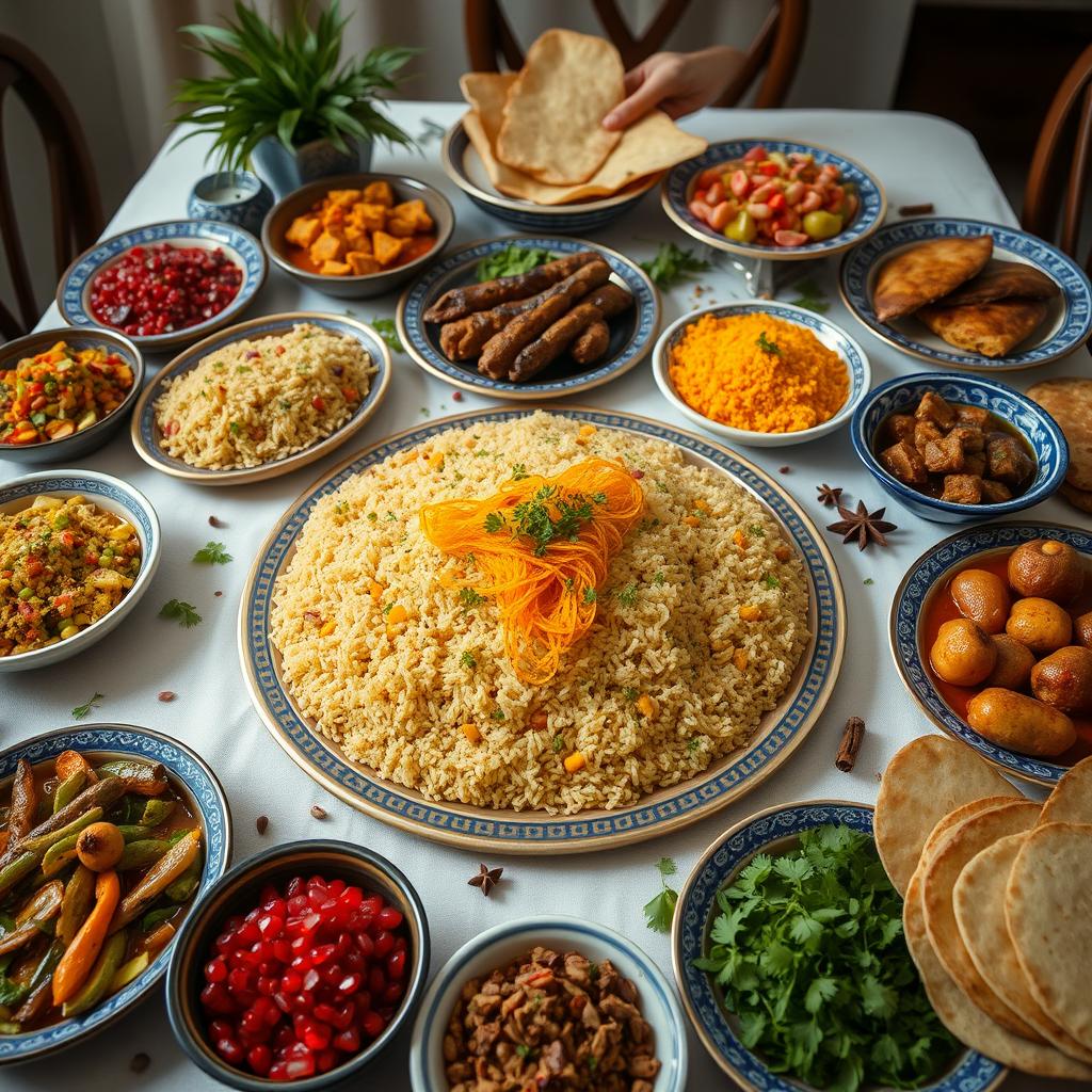 A beautifully arranged table full of traditional Iranian food