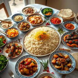 A beautifully arranged table full of traditional Iranian food