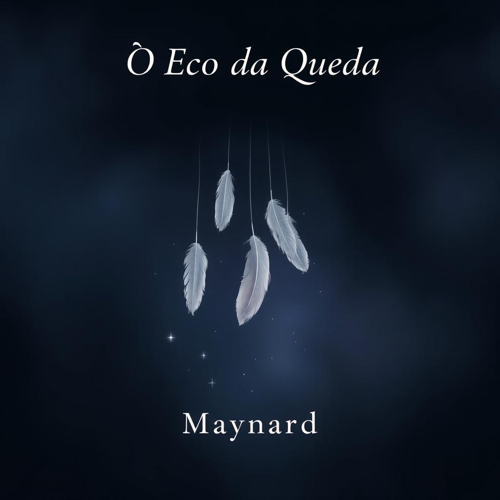 A minimalistic book cover featuring multiple feathers falling in the center, symbolizing the fall of celestial beings