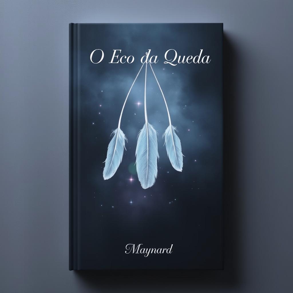A minimalistic book cover featuring multiple feathers falling in the center, symbolizing the fall of celestial beings
