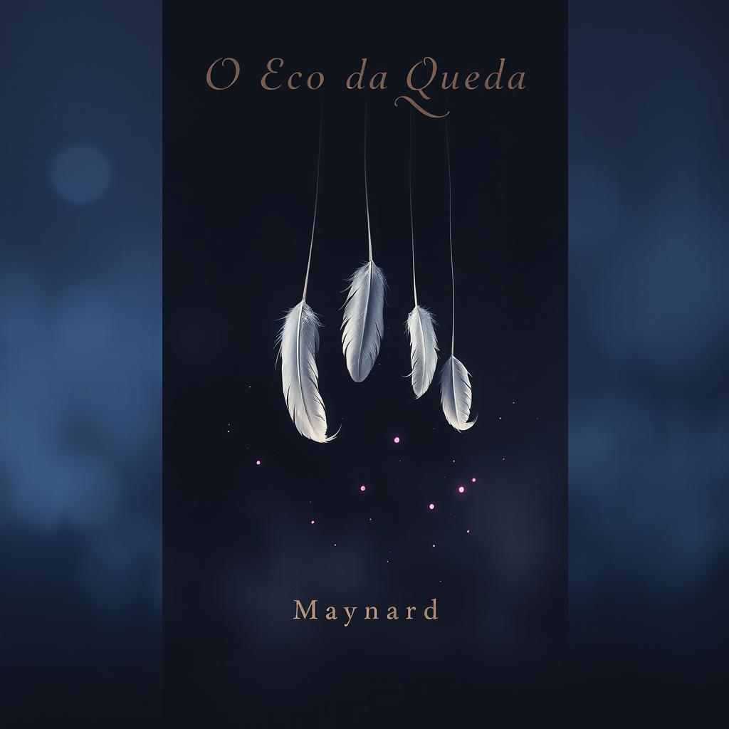 A minimalistic book cover featuring multiple feathers falling in the center, symbolizing the fall of celestial beings
