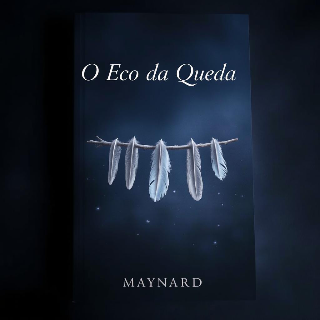 A minimalistic book cover featuring multiple feathers lying horizontally and gently falling in the center, symbolizing the fall of celestial beings