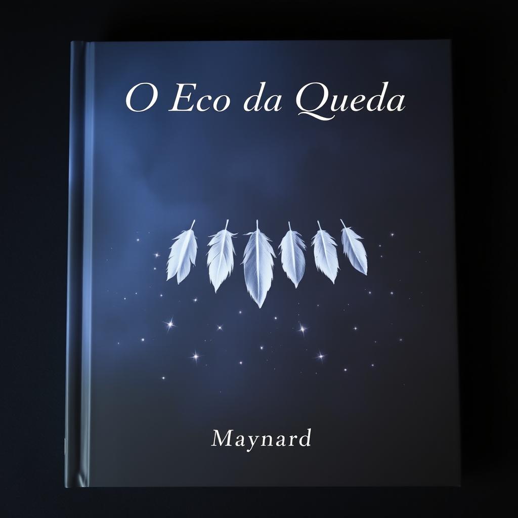A minimalistic book cover featuring multiple feathers lying horizontally and gently falling in the center, symbolizing the fall of celestial beings