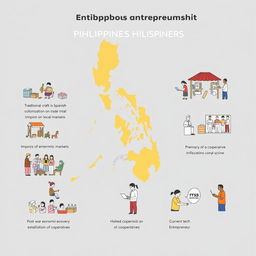 A simplified and clear illustration depicting the historical development of entrepreneurship in the Philippines