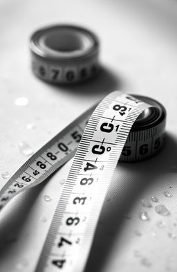 An elegant black and white photograph of a tape measure artistically arranged on a soft textured surface