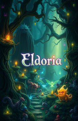 A magical forest scene, depicting a vibrant, enchanted forest with a balance of light and darkness