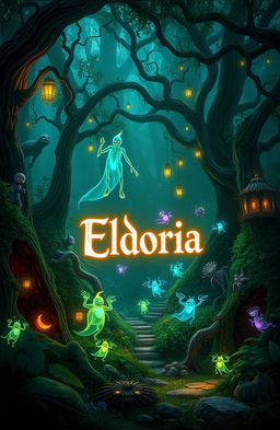 A magical forest scene, depicting a vibrant, enchanted forest with a balance of light and darkness