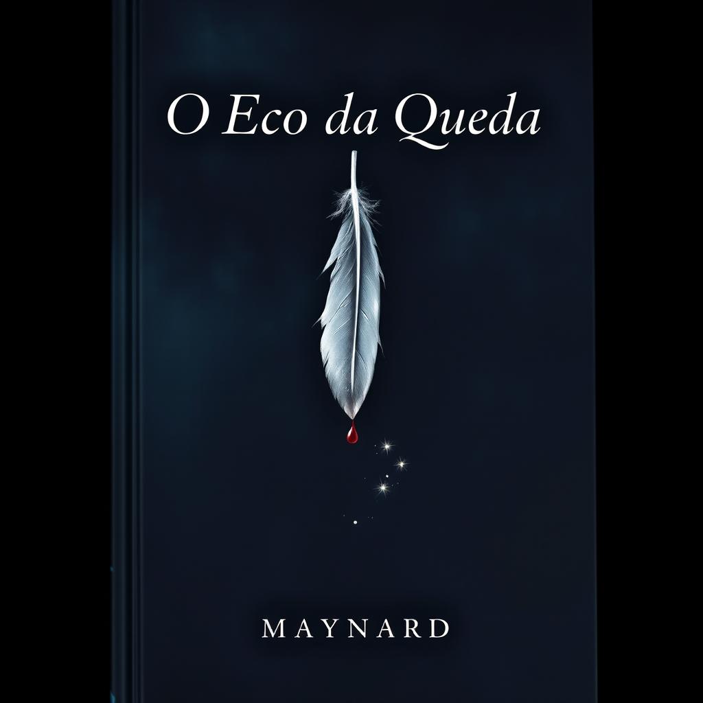 A dark and minimalistic book cover featuring a single feather gently falling in the center