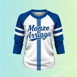 A realistic design for a girl's baseball shirt featuring the name 'Monze Arriaga' prominently displayed