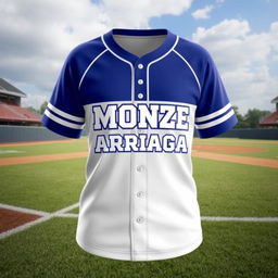 A realistic design for a girl's baseball shirt featuring the name 'Monze Arriaga' prominently displayed