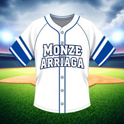 A realistic design for a girl's baseball shirt featuring the name 'Monze Arriaga' prominently displayed