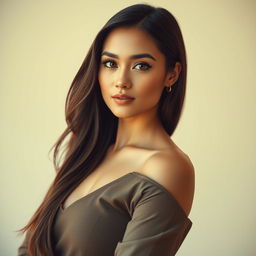 A stunning portrait of a woman with a straight neck, showcasing her elegant posture