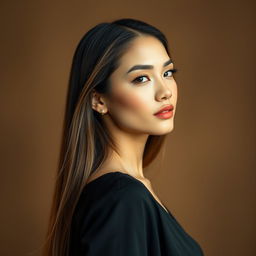 A stunning portrait of a woman with a straight neck, showcasing her elegant posture