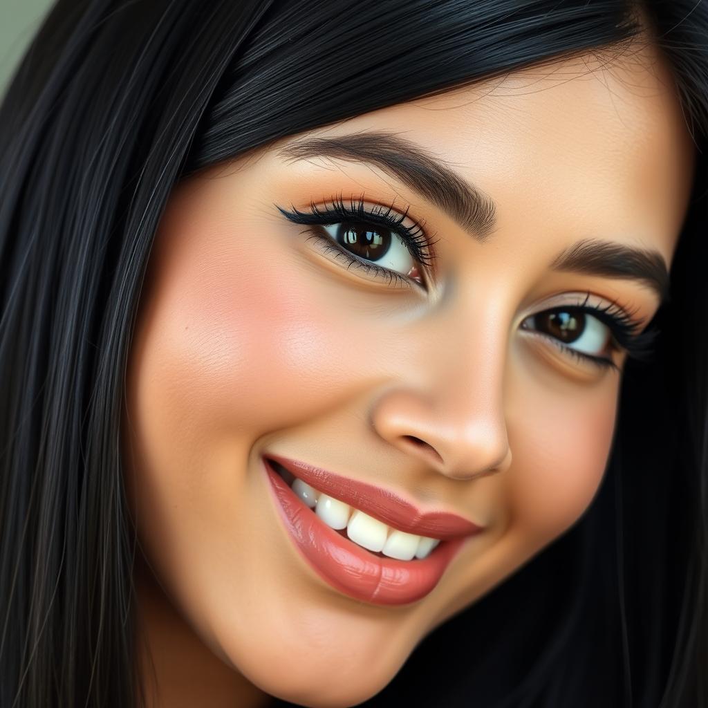 A stunning portrait of a 20-year-old Arab woman with striking features